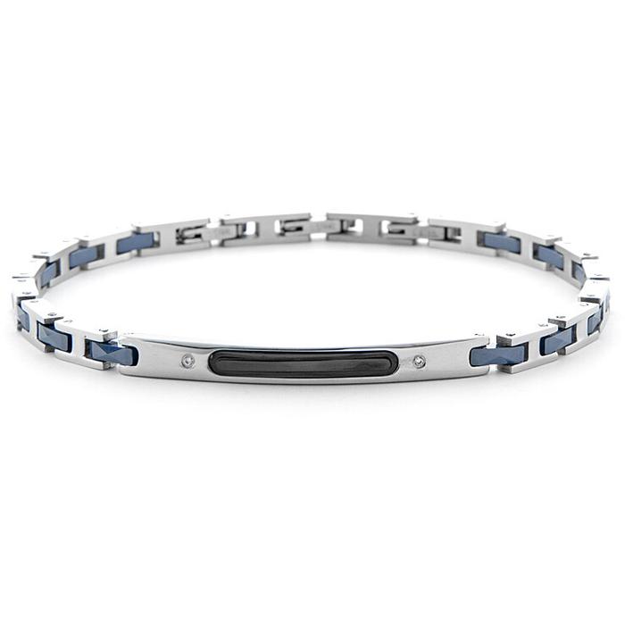 Bracciale acciaio pvd nero ceramica blu