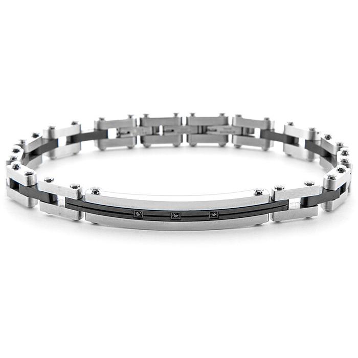 Bracciale acciaio pvd nero zirconi neri