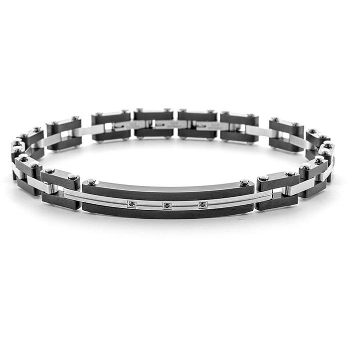 Bracciale acciaio pvd nero zirconi neri
