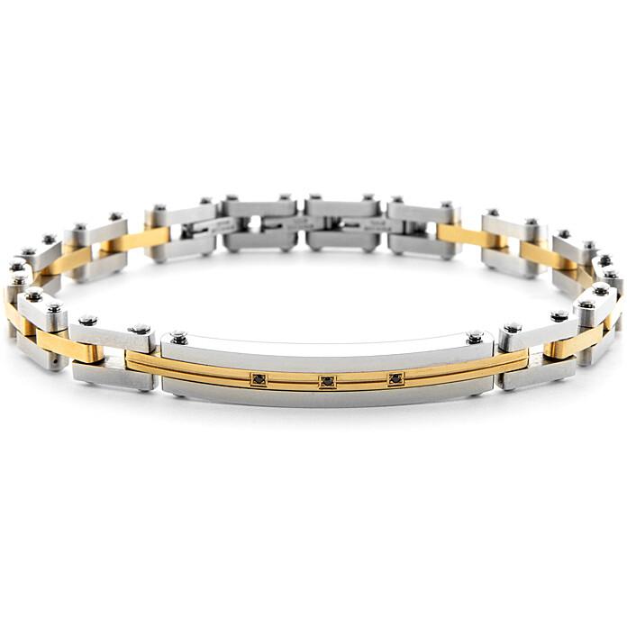 Bracciale acciaio pvd oro  zirconi neri