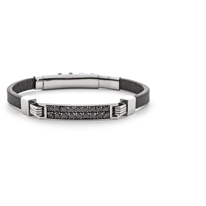 Bracciale pelle zirconi neri