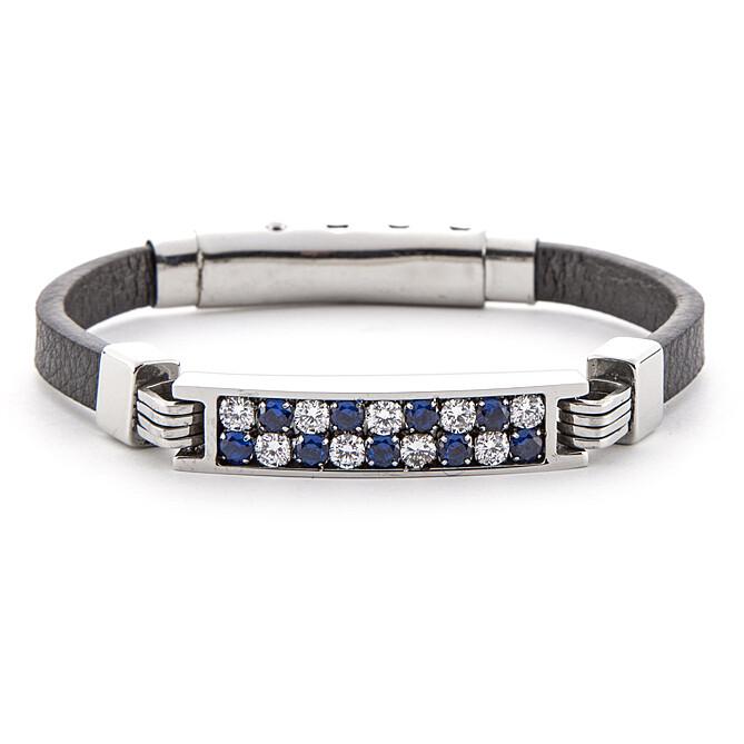Bracciale pelle zirconi bianchi blu
