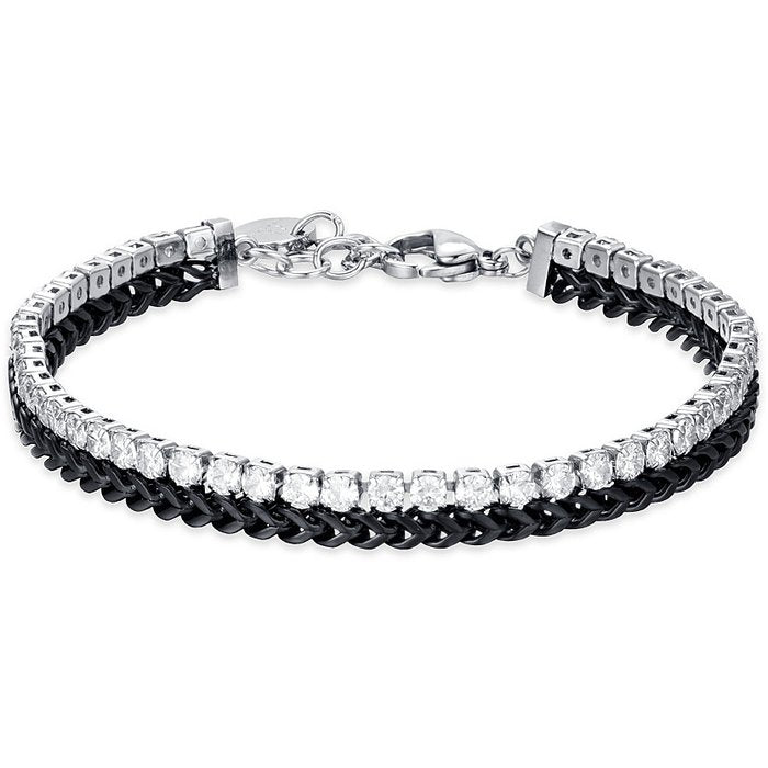 BRACCIALE UOMO IN ACCIAIO IP NERO E CRISTALLI BIANCHI