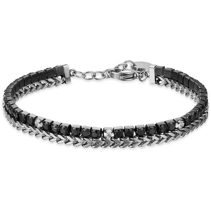 BRACCIALE UOMO IN ACCIAIO E CRISTALLI NERI E BIANCHI
