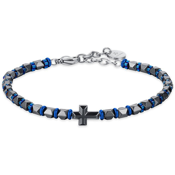 BRACCIALE UOMO IN ACCIAIO CON EMATIRE IP GRIGIO ED ELEMENTI IN ACCIAIO BLU