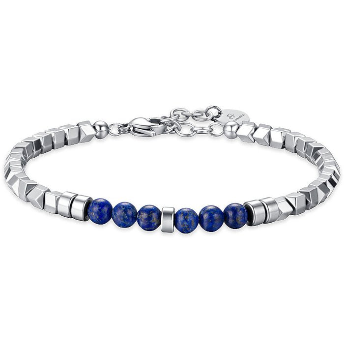 BRACCIALE UOMO IN ACCIAIO CON EMATITE SILVER E PIETRE BLU
