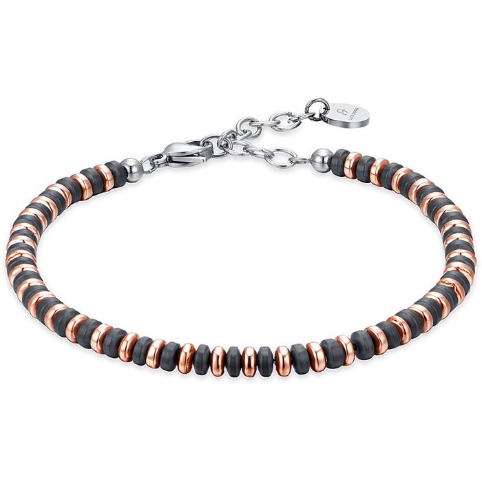 BRACCIALE UOMO IN ACCIAIO CON EMATITE NERA ED IP ROSE