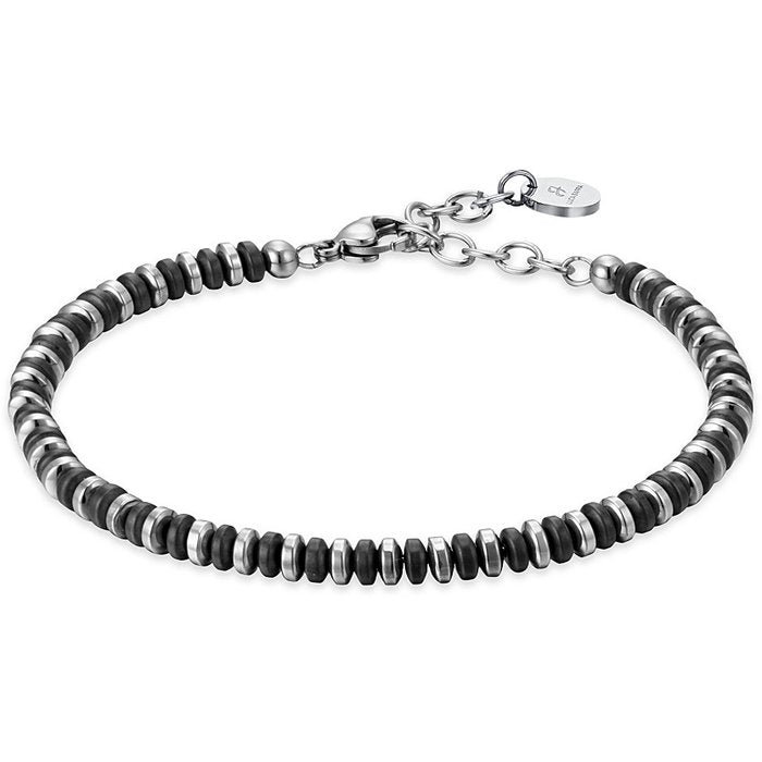 BRACELET HOMME EN ACIER AVEC HÉMATITE NOIRE ET ARGENT