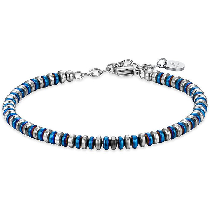 BRACELET HOMME EN ACIER AVEC HÉMATITE BLEUE ET ARGENT