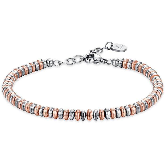 BRACELET HOMME EN ACIER AVEC HÉMATITE ARGENT ET IP ROSE