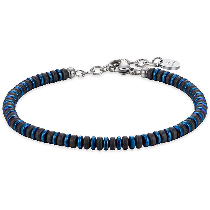 BRACELET HOMME EN ACIER AVEC HÉMATITE NOIRE ET BLEUE