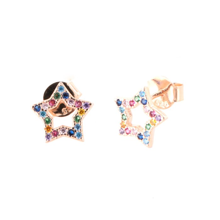 Orecchini in Argento 925 a lobo, con stelle impreziosite da zirconi multicolore