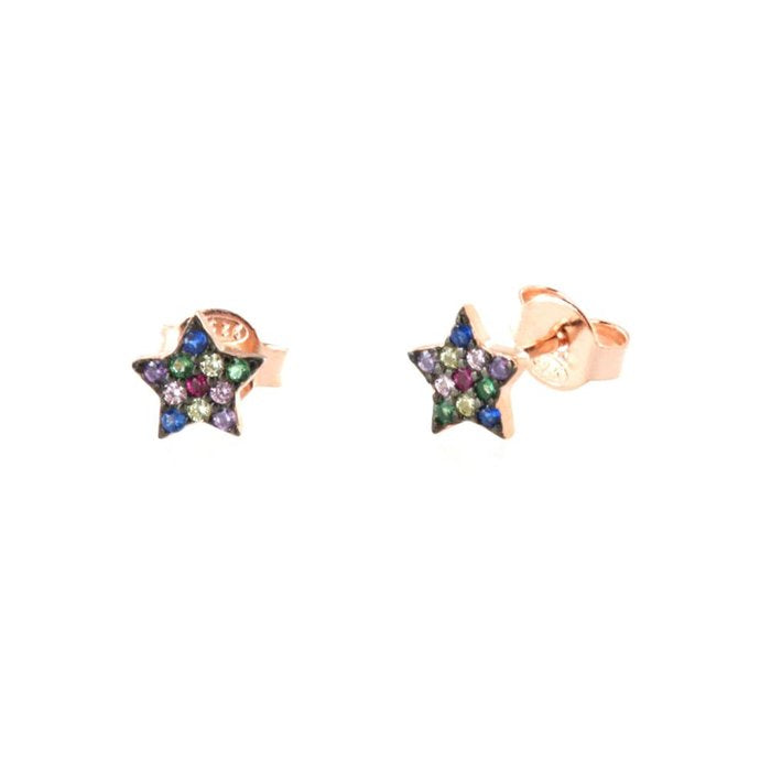 Orecchini in Argento 925 stelline a lobo, con zirconi multicolor su base brunita