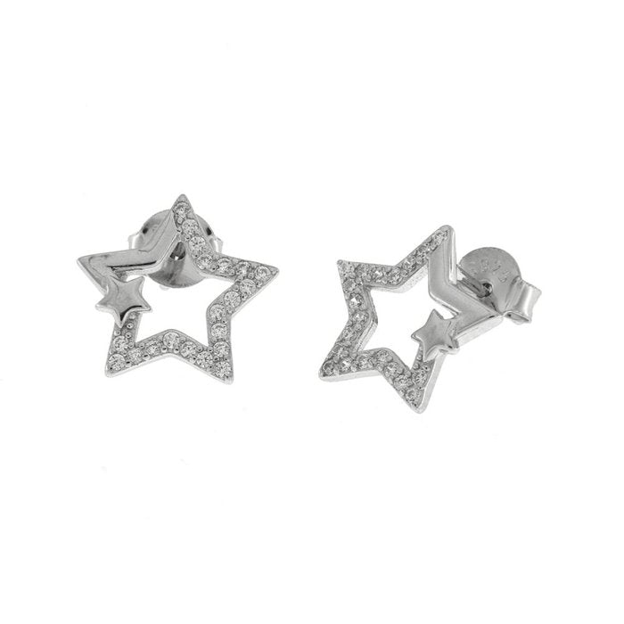 Boucles d'oreilles en argent 925 en forme d'étoile recouvertes de zircons blancs