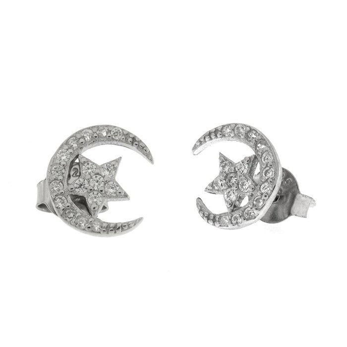 Boucles d'oreilles en argent 925 avec étoile centrale et zircons blancs
