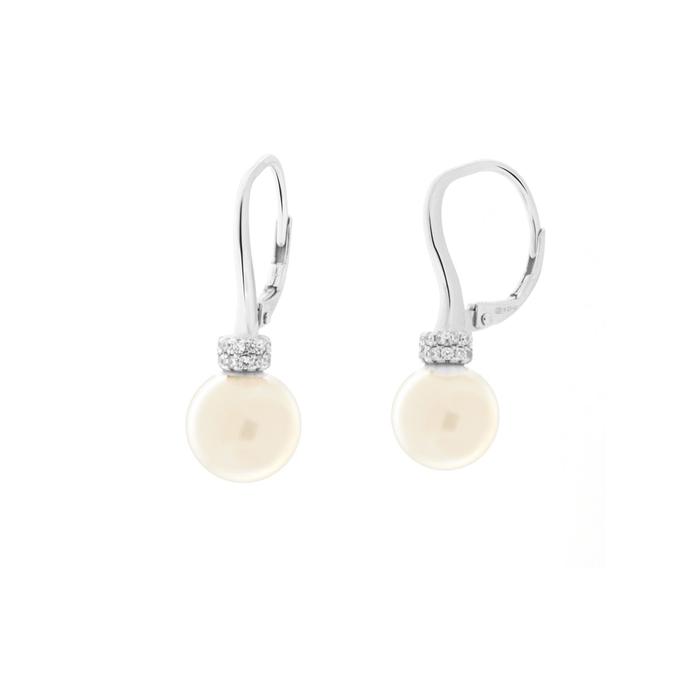 Orecchini in Argento 925 con perle pendenti e dettaglio in zirconi bianchi
