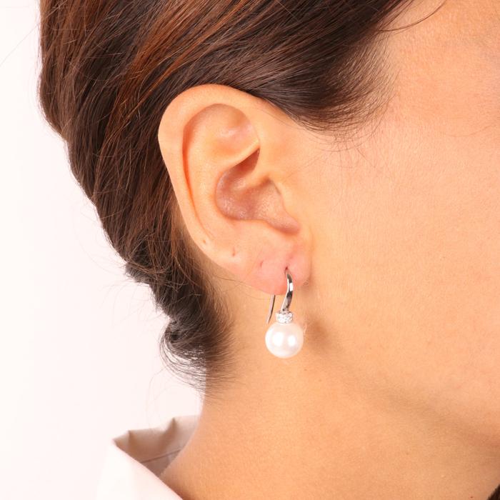 Orecchini in Argento 925 con perle pendenti e dettaglio in zirconi bianchi