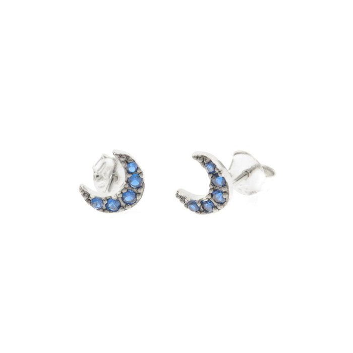 Boucles d'oreilles lune en argent 925 avec cristaux bleus