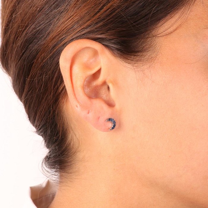 Boucles d'oreilles lune en argent 925 avec cristaux bleus