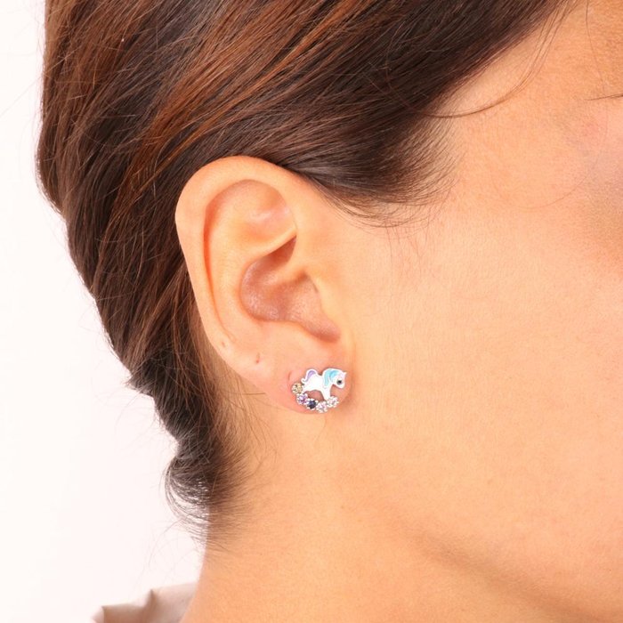 Delicati orecchini a bottone a forma di unicorno: argento sterling Delicati orecchini a bottone a forma di unicorno: argento sterling