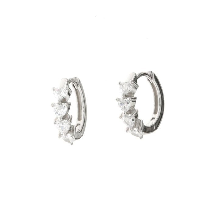 Orecchini in Argento 925 con chiusura a scatto e zirconi a forma di cuore