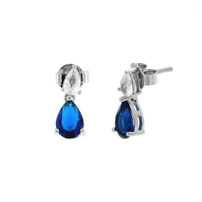Orecchini in Argento 925 con punto luce pendente di colore blu