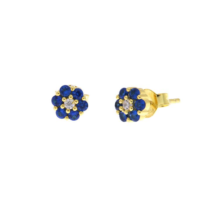 Orecchini in Argento 925 punti luce a fiore blu a lobo