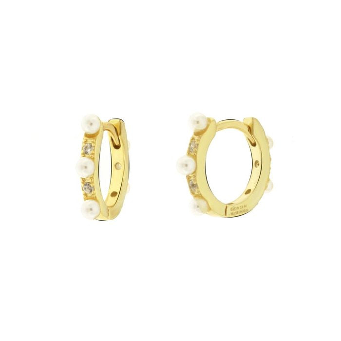 Orecchini in Argento 925 a cerchio con zirconi e perle