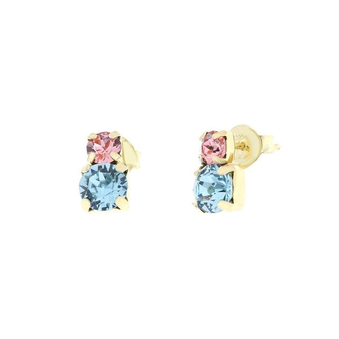 Orecchini in Argento 925  a lobo con cristalli rosa e azzurro