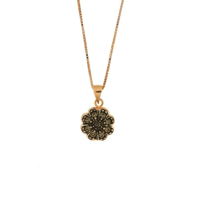 Collier en argent 925 en forme de fleur de style antique avec cristaux fumés et blancs