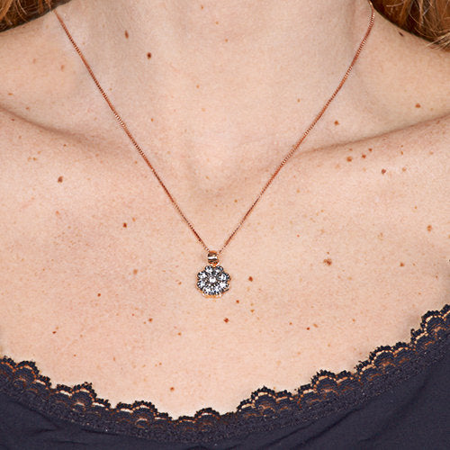 Collier en argent 925 en forme de fleur de style antique avec cristaux fumés et blancs