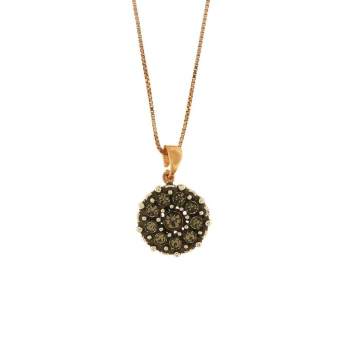 Collana in Argento 925 con pendente a forma di fiore con cristalli fume' e bianchi