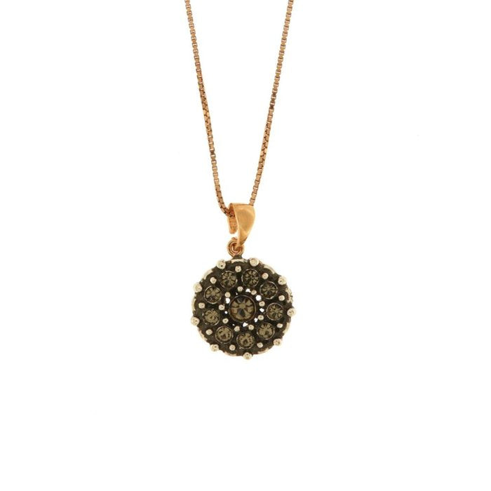Collier en argent 925 avec pendentif en forme de fleur et cristaux fumés et blancs