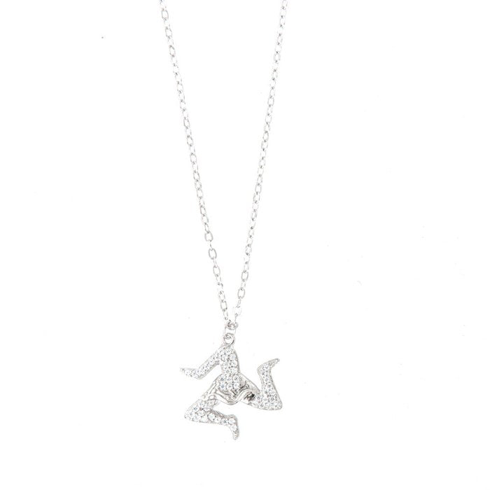 Collana in Argento 925 con ciondolo trinacria siciliana, impreziosita da zirconi bianchi