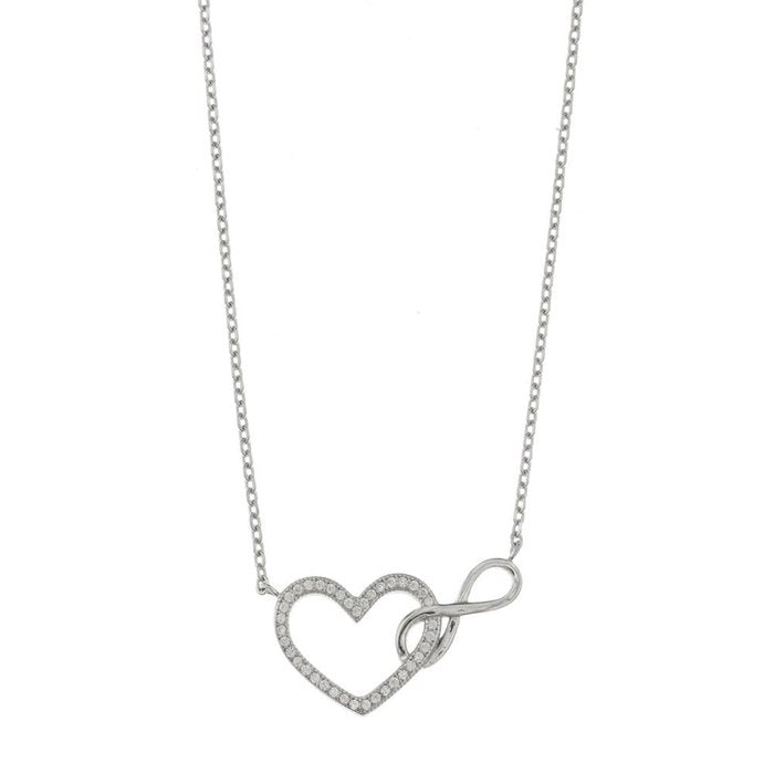 Collana in Argento 925 con ciondolo cuore e infinito impreziosito da zirconi