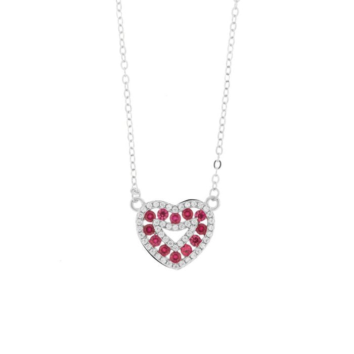 Collana in Argento 925 con cuore rosso rubino