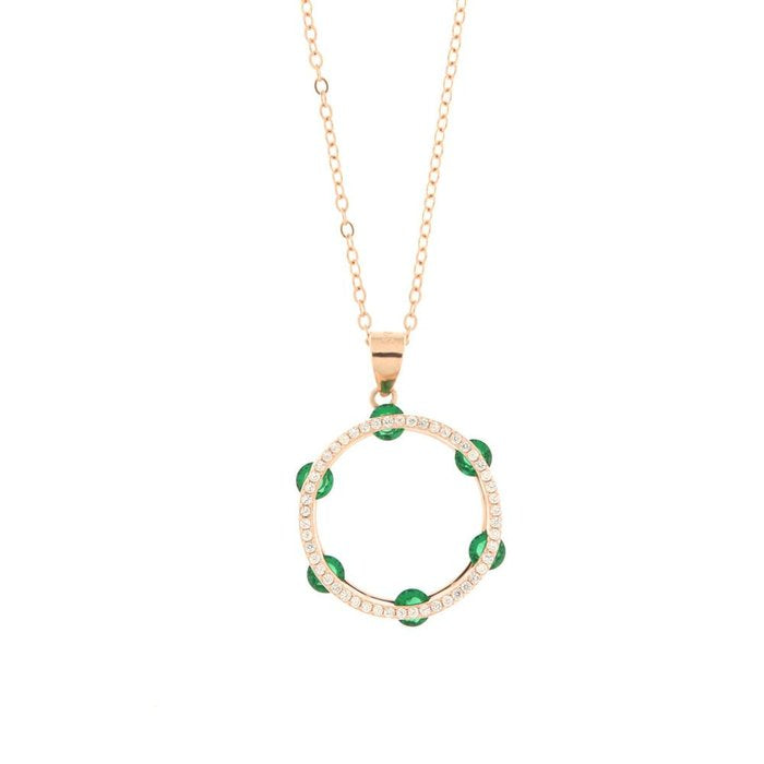Collana in Argento 925 con tamburello impreziosito da zirconi verdi
