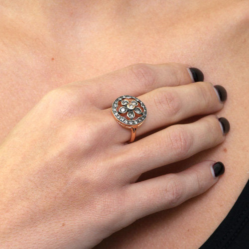 Bague en argent 925 style antique avec fleur et cristaux de fumée