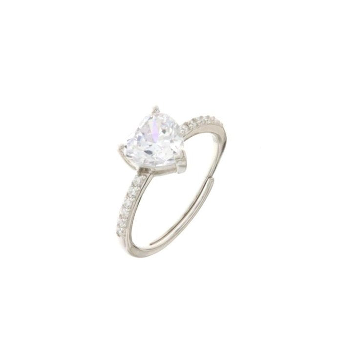 Anello in Argento 925 solitario con cuore e zirconi bianchi