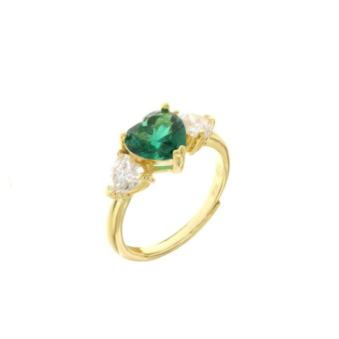 Anello in Argento 925 con cuori in zirconi bianchi e verde