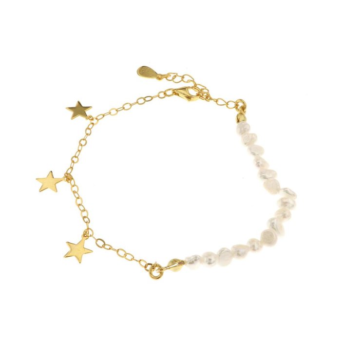 Bracelet en argent 925 avec perles baroques alternées et étoiles suspendues