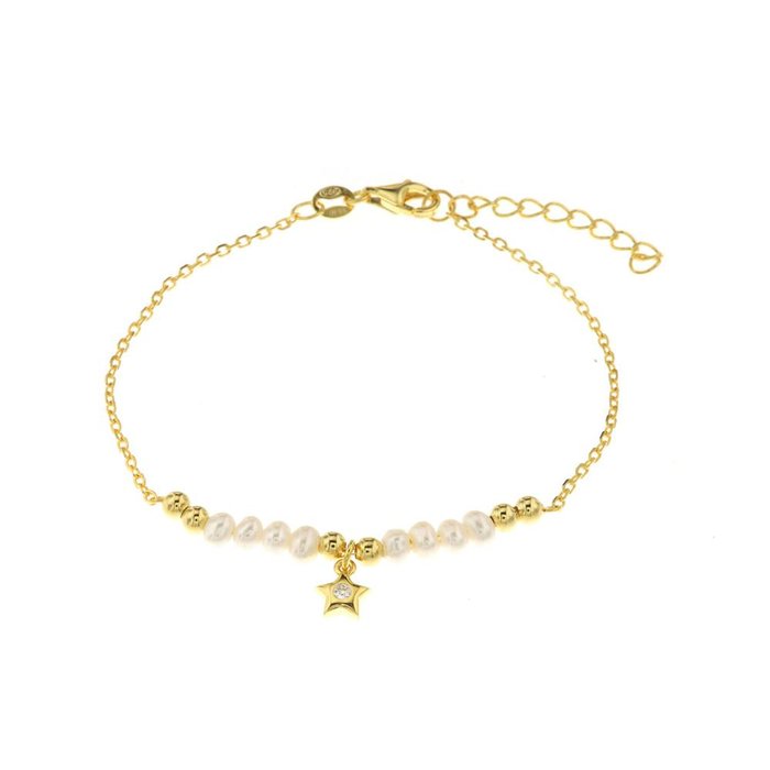 Bracelet en argent 925 avec perles et pendentif étoile avec détail central en zircon blanc