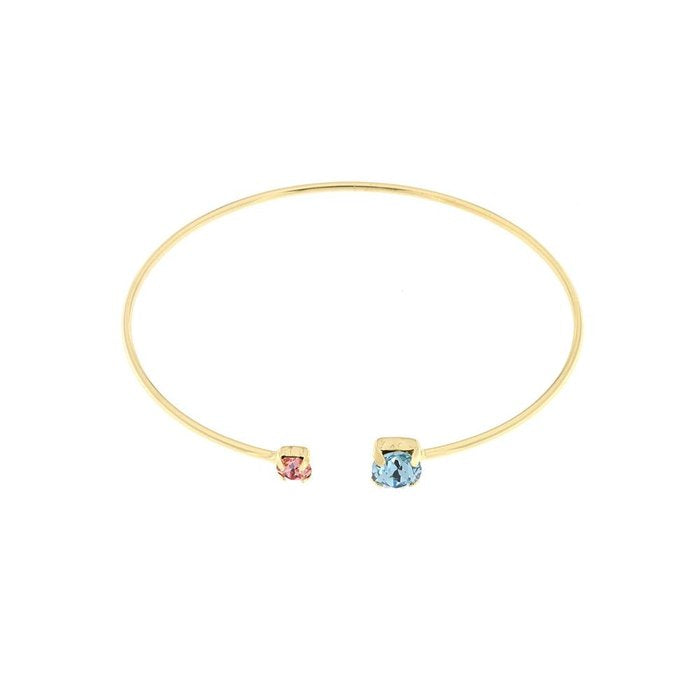 Bracciale in Argento 925 rigido con cristalli rosa e azzurro