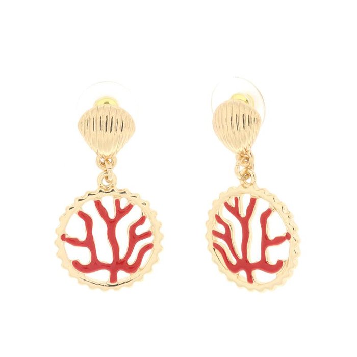 Boucles d'oreilles en métal avec corail rouge