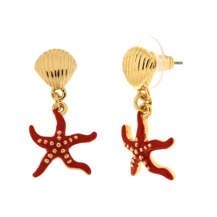 Red Starfish Metal Earrings