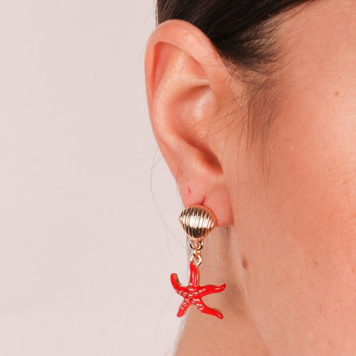 Red Starfish Metal Earrings