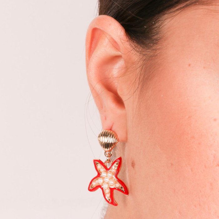 Boucles d'oreilles en métal étoile de mer rouge