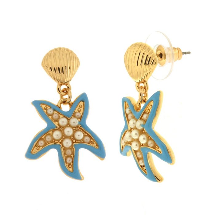 Boucles d'oreilles en métal avec étoile de mer bleue