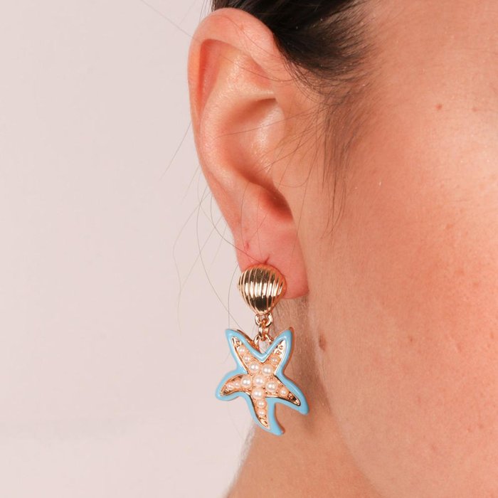 Boucles d'oreilles en métal avec étoile de mer bleue