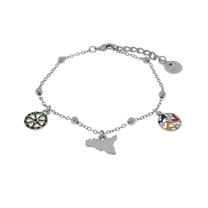 Cavigliera  in Metallo con charms Sicilia e ruota carretto, impreziositi da smalti colorati